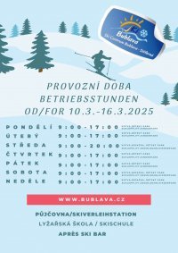 Öffnungszeiten vom 10. 3. bis 16. 3. 2025